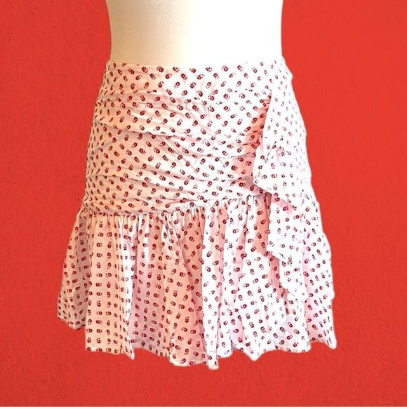 Claudie Pierlot mini ruffled cotton skirt white with red flowers - Picture 7 of 15